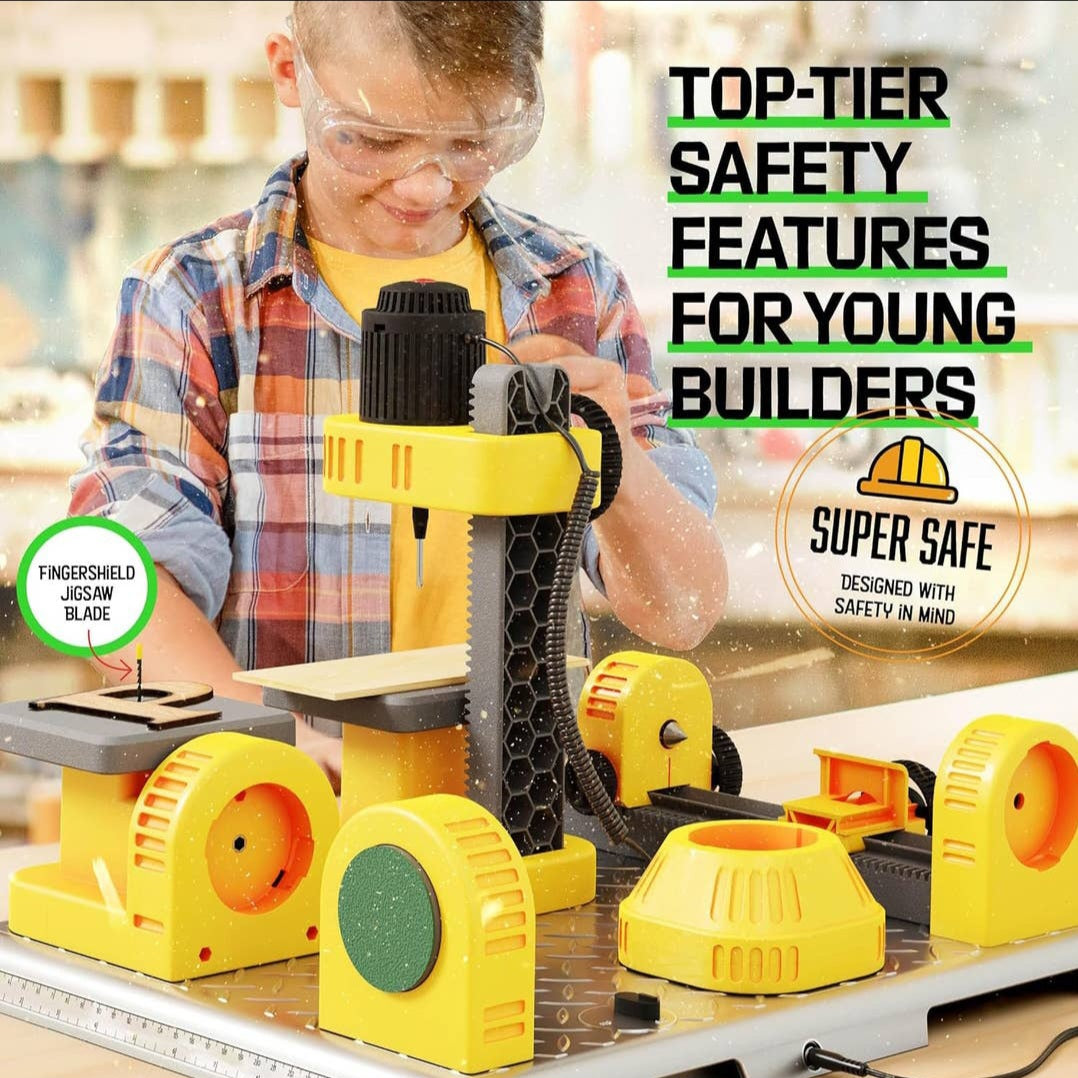 4 in 1 Woodworking Station For kids: Real Construction Tools